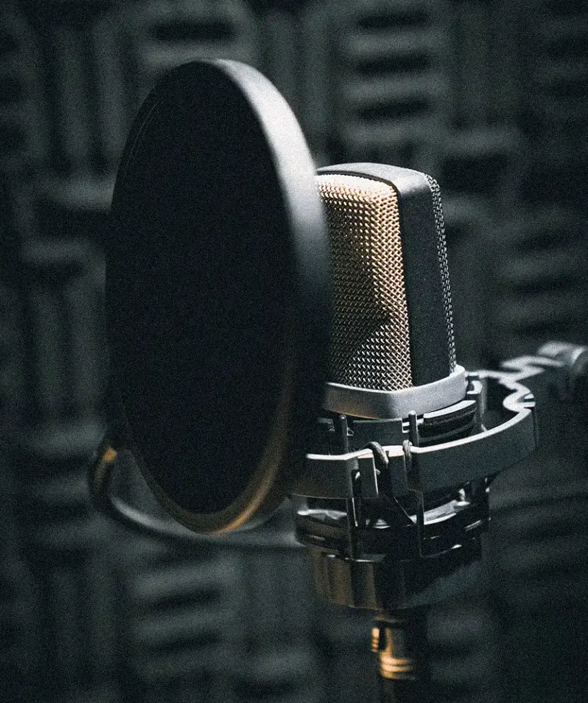 micrófono profesional en estudio de grabación de voz